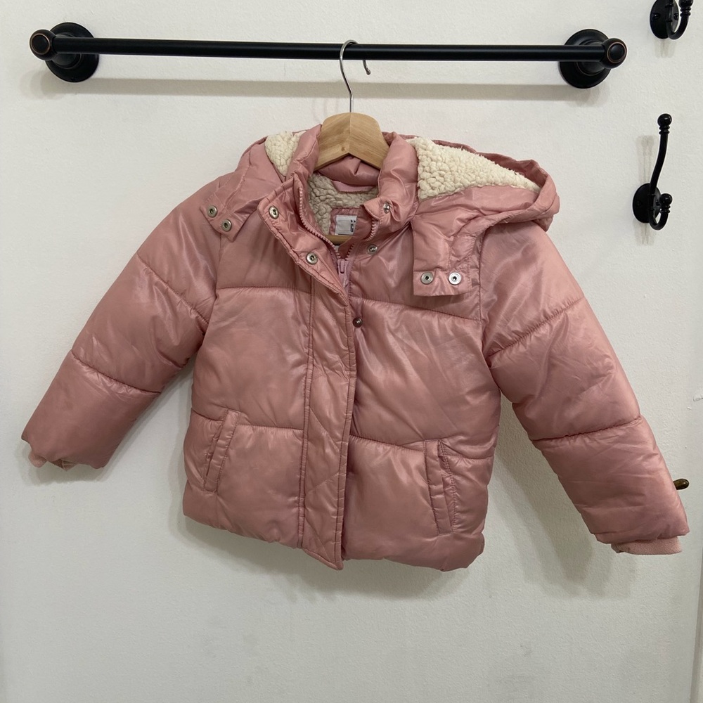 GAP Baby Girls Pink Puffer Jacket with Hood